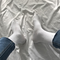 cuibuju thickened towel bottom cotton socks Solid color long tube socks mens and womens Korean Harajuku wild white middle tube socks