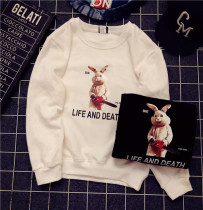  Hong Kong trendy brand ulzzang Harajuku rabbit print loose round neck sweater new bf mens and womens couple tops