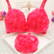 Autumn and winter plush flower bra girl warm bra set furry underwear women sexy gathering