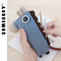 Three color patch pencil bag Korean creative simple girl stationery box large capacity canvas cute student pencil bag