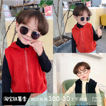 2021 autumn clothes new children Lianhood waistcoat boy baby pure cotton waistcoat Knitted Kan Shoulder outside wearing vest Ocean Gas