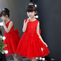 Childrens summer dress gown dress gown girl red skirt