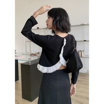 EM black inside chic top 2021 spring new design sense long-sleeved short section niche base t-shirt women