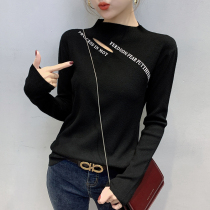 Semi-turtleneck base shirt womens autumn and winter new European station black sweater women slim slim Western style knitted top tide