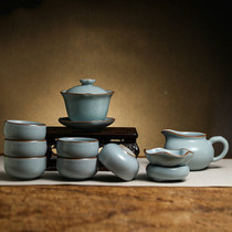 Ruyao glaze Kung Fu tea set can raise open piece teacup cover bowl Jingdezhen set of high-end tea sets