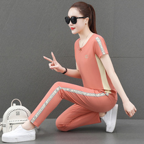 MMQ sport suit womens summer 2022 new fashion Korean version 100 hitch a little fresh foreign air casual wear two sets