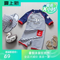 Hot spring new childrens swimsuit Male child one-piece striped sunscreen swimsuit Cute baby swimsuit Baby boy toddler