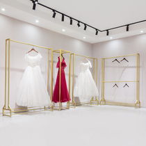 Wedding shop high-end display rack floor-to-ceiling photo studio creative Xiuhe clothing cheongsam display stand gold dress hanger