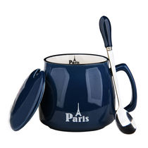 Breakfast cup Ceramic mug with lid spoon Creative milk couple coffee tea cup Simple home office water cup