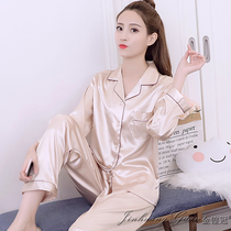 Sleepwear Womens Summer Ice Silk Han Edition Spring Autumn Long Sleeve Thin Spun True Silk Home Clothing Two Suits Lady Sexy