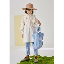 Pear little leisure girl shirt dress Korean sweet 2021 autumn middle child long shirt baby skirt
