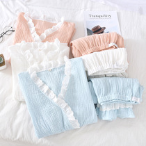 Cotton crepe V-neck cuffs close nursing pajamas set wash cotton summer Thin Moon clothes
