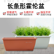 Hollen basin Rectangular flower pot Plastic balcony vegetable pot Resin with tray Green dill pot Orchid tank planting box