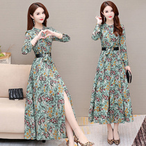 Your wife printed one-piece dress Taiwanese temperament 2021 elegant and reduced aging Middle-aged Mom New Fall Dresses