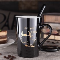 Cartoon Zodiac pattern Ceramic cup cute rabbit dog cowboy chicken cup with spoon cover