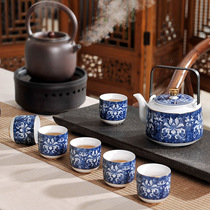 Jingdezhen Ceramic Tea Set Blue and Flower Clifang Pot Whole set of bubble teapot big teapot home gift kettle