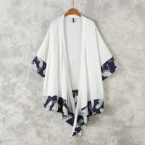 Cotton linen summer ultra-thin coat mens cloak Chinese style crane cardigan National style long meditation dress