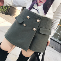 Large size womens clothing fat mm2020 winter new woolen culottes temperament double-breasted all-match thin short boots and pants tide