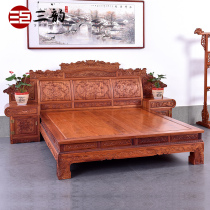 Mahogany furniture Burma pear out of water hibiscus high and low bed three-piece bedroom solid wood bed bed combination Chinese style Z