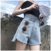 European station high waist denim shorts womens 2020 Summer Korean version of Joker thin wide legs loose a character outside wear hot pants
