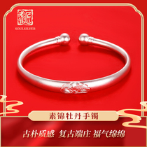 The old silversmith 999 foot silver with gin peony bracelets with a small crowd design sensation brief temperament ancient method pure silver bracelet woman
