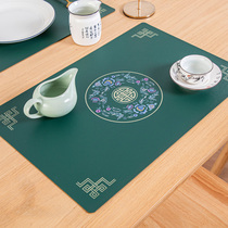 Chinese leather waterproof and anti-oil dining mat meal retro rectangular cushion bowl cushion free of washing table mat tea mat anti-burn and heat insulation mat