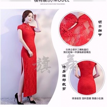 Retro improvement of length and length big code female dress lace up and down to show the stage etiquette annual meeting walk show flag