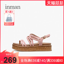 Yinman 2021 Summer Muffie Increased Thick Sandals Female Roman Student Buckle Beach Sandals Open Toe Fairy
