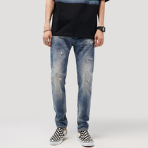 Summer boomer blue Broken Cave Jeans Men Retro Straight Barrel Manmade American High Street Pants Male Trend Thin