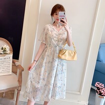 Pregnant women summer dress fashionable V - collar snow spinning skirt loose middle - long skirt 200 pounds