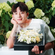 Phonograph Flower Box Flowers Eternal Flower Gift Box Bouquet Tanabata Gift Shunfeng Black Acrylic Gift Box