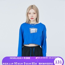 INSNLASIA original retro two-color TV navel long-sleeved T-shirt tide brand womens short sweater