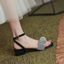 Coarse heel sandals women 2022 New summer Rome word with temperament fairy wind ruffled black with shoes children