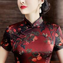 Heavy silk cheongsam women long temperament Chinese style retro wedding mother dress happy mother-in-law show wedding feast