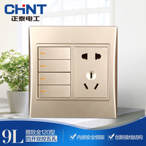 Zhengtai Electrician 120 Type NEW9L Safety Steel Frame Wall Switch Socket Golden Four Open Five Holes Socket Positive