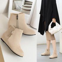 2021 spring and summer new inner height-increasing booties women frosted leather bare boots small size womens boots round-headed flat-bottomed wild womens shoes