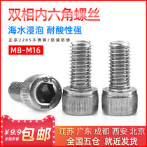 High strength 2205 duplex stainless steel hexagon screw cylindrical head cup head bolt full thread M8-M16