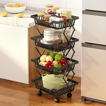 Kitchen foldable fruit and vegetable storage rack fruit and vegetable storage rack floor-to-ceiling movable multi-layer vegetable rack free installation