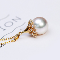  Jililai 12-13mm Nanyang white Zhuhai Water Pearl pendant female pear flower 18K gold inlaid with zircon Australian white pearl