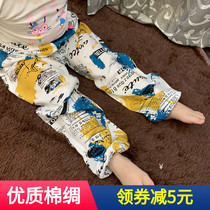 Summer paragraph baby male and female childrens silk mosquito repellent large child artificial cotton light cage pants cartoon long pyjamas pants performance pants