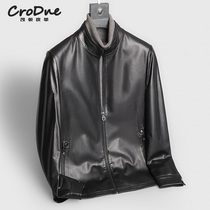 First layer tire cowhide jacket Haining leather leather clothing middle-aged men stand collar business leisure autumn and winter thin single coat