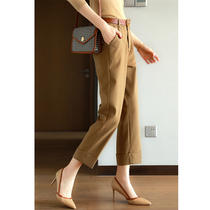 Korean version high-end wide-legged pants woman 2022 spring new casual pure color 100 lap slim tall waist straight cylinder width 90% pants