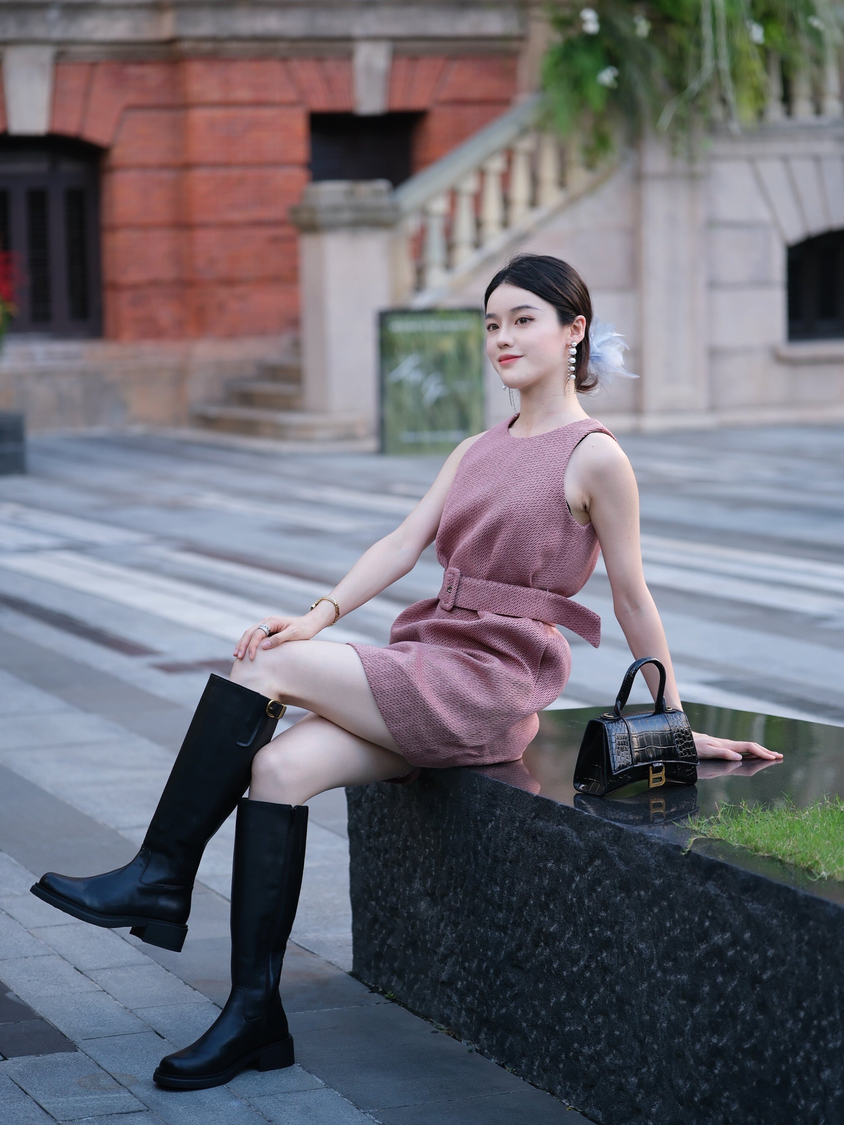 kisscat接吻猫[城市旅人]骑士靴，万茜方枪枪美洋同款真皮皮带扣复古英伦风