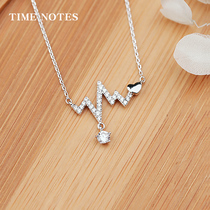 Sterling silver necklace Female silver electroplated 14K gold clavicle chain Simple cute ECG Tanabata Silver heartbeat birthday gift