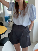  Spot LL2 Korea Dongdaemun folds loose high waist straight wide leg pants Casual suit pants shorts