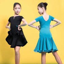 Childrens Latin dance practice costumes summer short sleeve new childrens girls dance training class training test skirt