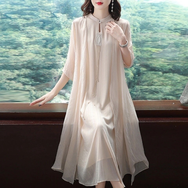 New Summer Two-Piece Hanfu Long Skirt Chinese Style Women's Clothing Retro Improved Cheongsam Chiffon Dress Set New Summer Two-Piece Hanfu Long Skirt Chinese Style Women's Clothing Retro Improved Cheongsam Chiffon Dress Set