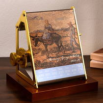 Mechanical Hand Shake Calendar Desktop Wooden Creative Gift Enterprise Custom Oil Painting 2022 New Years Arts State Chaotai calendar