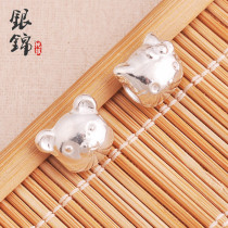 925 sterling silver diy accessories Bear Kitten spacer beads Red rope bracelet necklace Braided handmade string beads jewelry material