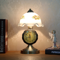 New Chinese classical table lamp American retro bedroom bedside lamp European style with clock dimmable decorative glass lamp